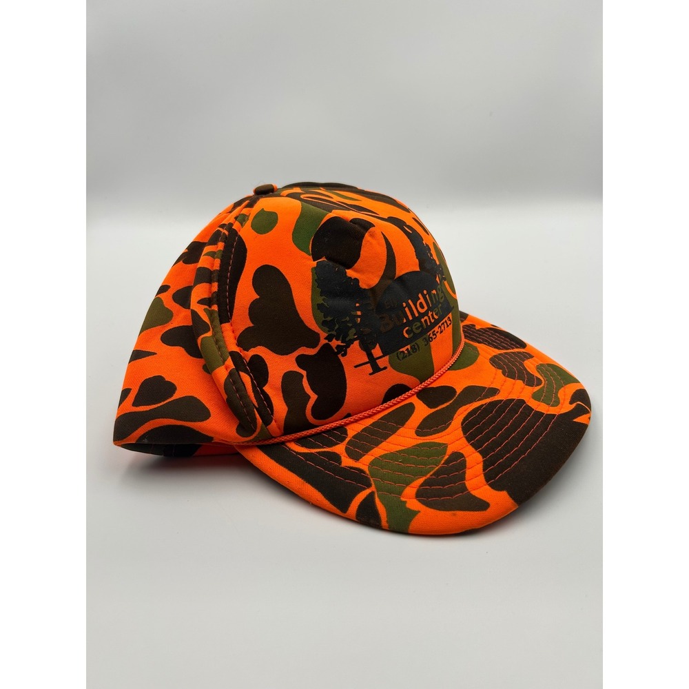 Vintage Otto Cap Blaze Orange Camo Snapback Hat Ely Building Center Trucker